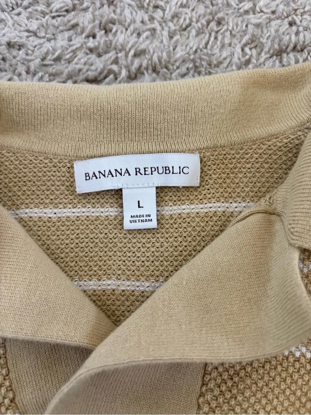 Banana Republic Beige and White Striped Polo